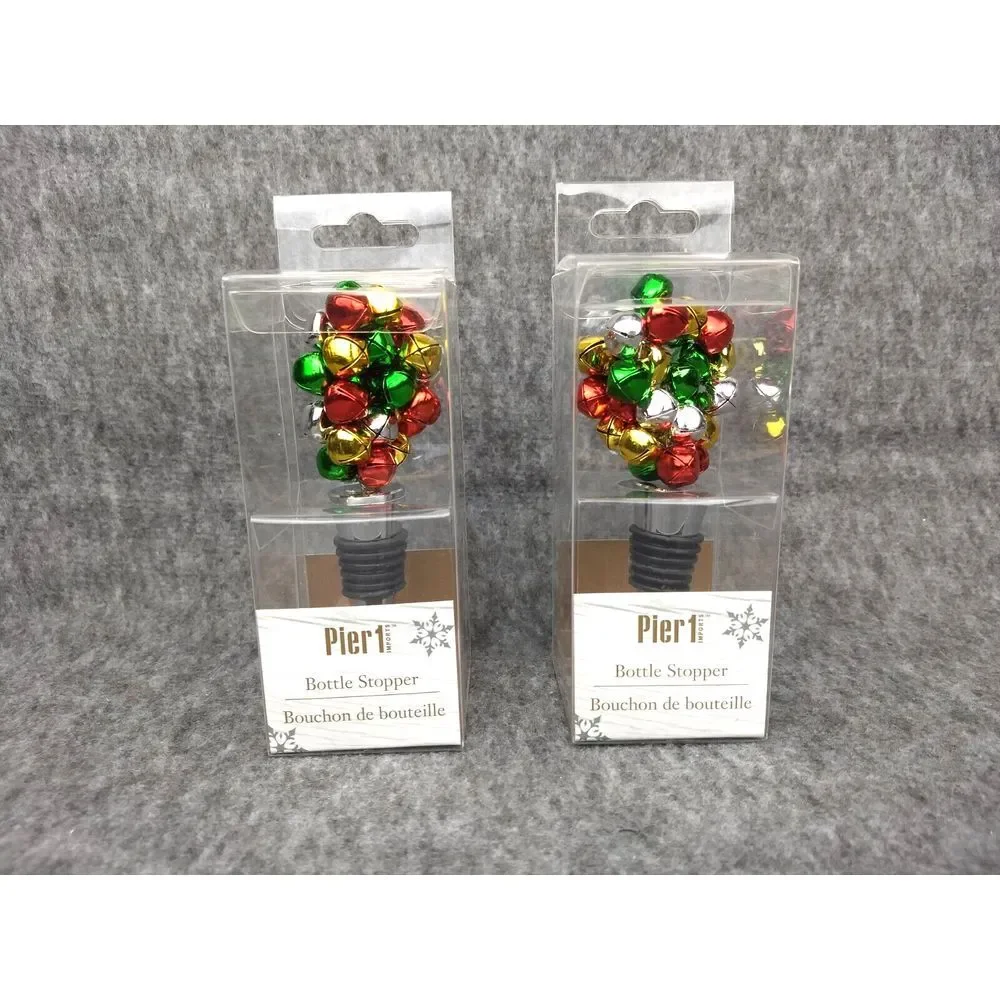 Pier‎ 1 Imports Wine Bottle Stopper Christmas Jingle Bells NEW IN BOX Set of 2